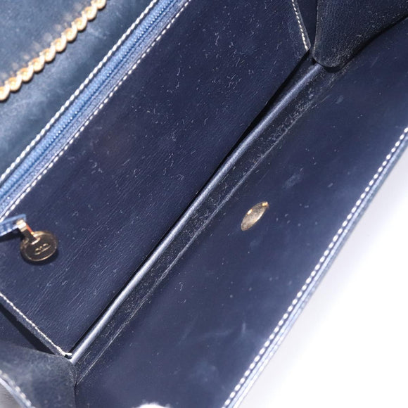 Christian Dior Chain Shoulder Bag Leather Navy Gold Auth yk18586
