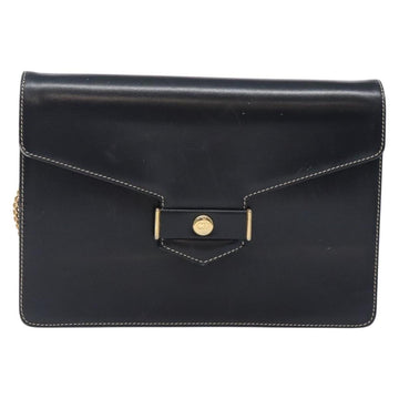 Christian Dior Chain Shoulder Bag Leather Navy Gold Auth yk18586 - 0