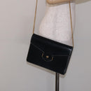 Christian Dior Chain Shoulder Bag Leather Navy Gold Auth yk18586-21