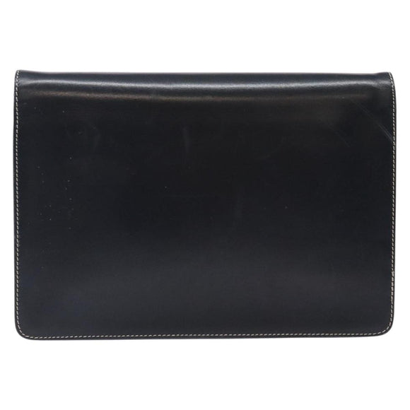 Christian Dior Chain Shoulder Bag Leather Navy Gold Auth yk18586