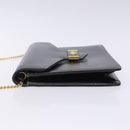 Christian Dior Chain Shoulder Bag Leather Navy Gold Auth yk18586-5