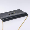 Christian Dior Chain Shoulder Bag Leather Navy Gold Auth yk18586-6
