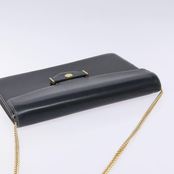 Christian Dior Chain Shoulder Bag Leather Navy Gold Auth yk18586