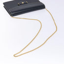 Christian Dior Chain Shoulder Bag Leather Navy Gold Auth yk18586-7