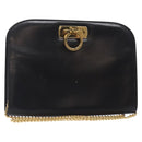 Salvatore Ferragamo Gancini Chain Shoulder Bag Leather Black Gold Auth yk18587-1