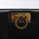 Salvatore Ferragamo Gancini Chain Shoulder Bag Leather Black Gold Auth yk18587-10