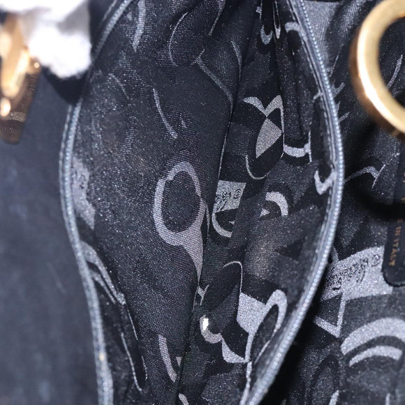 Salvatore Ferragamo Gancini Chain Shoulder Bag Leather Black Gold Auth yk18587