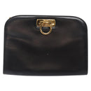 Salvatore Ferragamo Gancini Chain Shoulder Bag Leather Black Gold Auth yk18587-13
