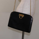 Salvatore Ferragamo Gancini Chain Shoulder Bag Leather Black Gold Auth yk18587-20