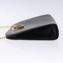Salvatore Ferragamo Gancini Chain Shoulder Bag Leather Black Gold Auth yk18587-4