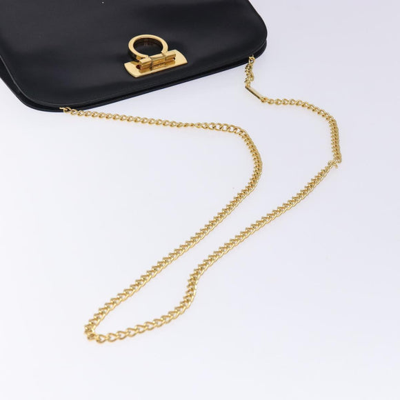 Salvatore Ferragamo Gancini Chain Shoulder Bag Leather Black Gold Auth yk18587