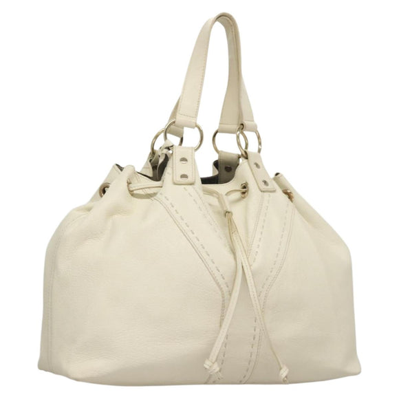 SAINT LAURENT Tote Bag Leather Reversible White Gold 168484 Auth yk18601