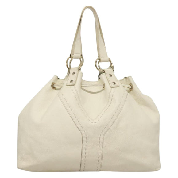 SAINT LAURENT Tote Bag Leather Reversible White Gold 168484 Auth yk18601