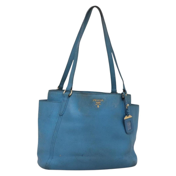 PRADA Tote Bag Leather Blue Gold Auth yk18608