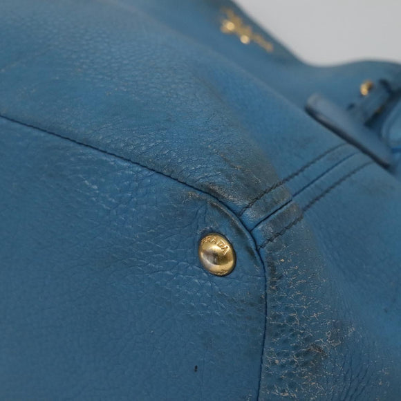 PRADA Tote Bag Leather Blue Gold Auth yk18608