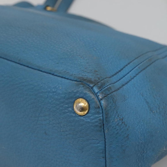 PRADA Tote Bag Leather Blue Gold Auth yk18608