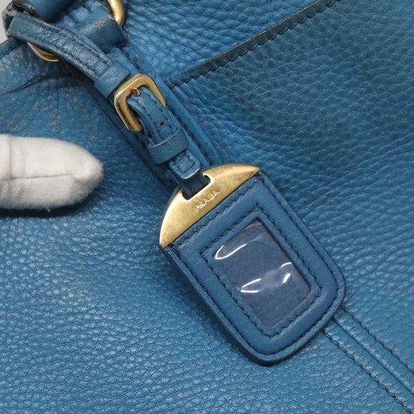 PRADA Tote Bag Leather Blue Gold Auth yk18608