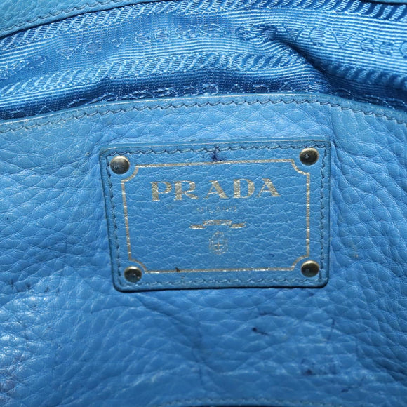 PRADA Tote Bag Leather Blue Gold Auth yk18608