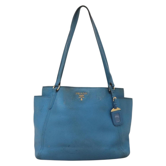 PRADA Tote Bag Leather Blue Gold Auth yk18608