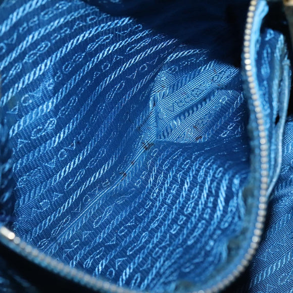 PRADA Tote Bag Leather Blue Gold Auth yk18608