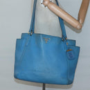 PRADA Tote Bag Leather Blue Gold Auth yk18608-25