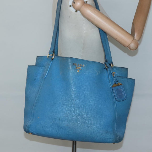 PRADA Tote Bag Leather Blue Gold Auth yk18608