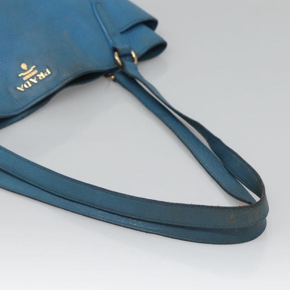 PRADA Tote Bag Leather Blue Gold Auth yk18608