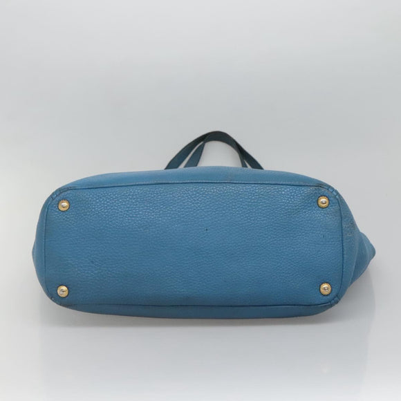 PRADA Tote Bag Leather Blue Gold Auth yk18608