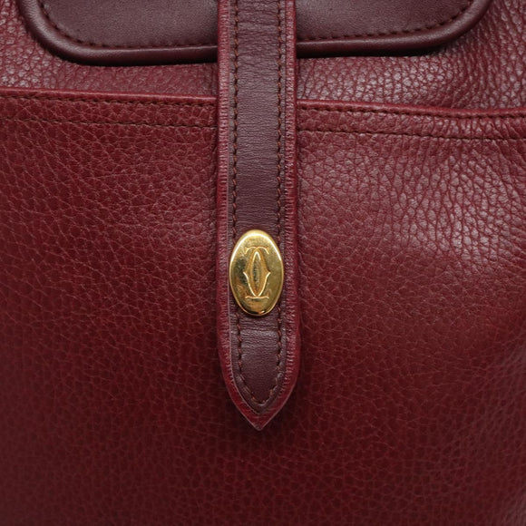 CARTIER Shoulder Bag Leather Bordeaux Gold Auth yk18612