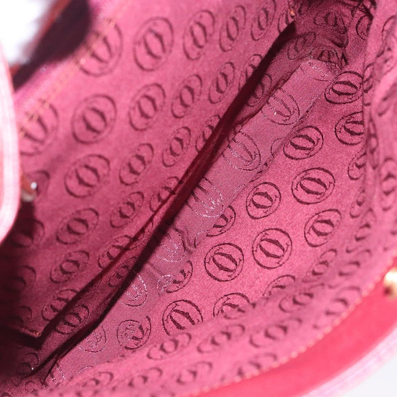 CARTIER Shoulder Bag Leather Bordeaux Gold Auth yk18612