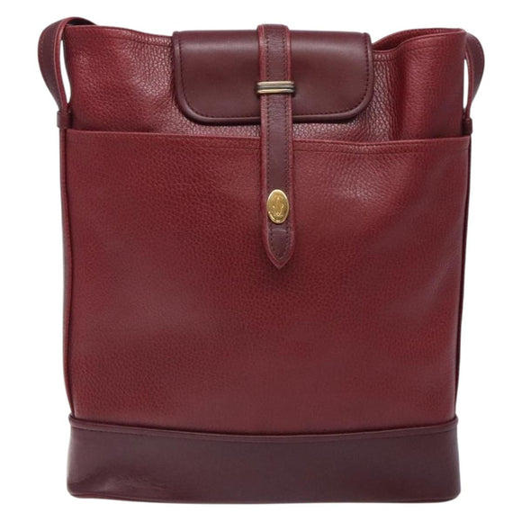 CARTIER Shoulder Bag Leather Bordeaux Gold Auth yk18612