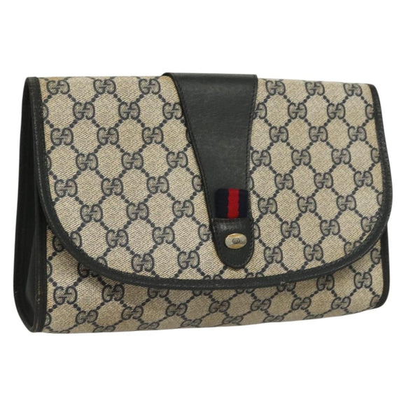 GUCCI GG Supreme Sherry Line Clutch Bag PVC Navy 89 01 030 Auth yk18615