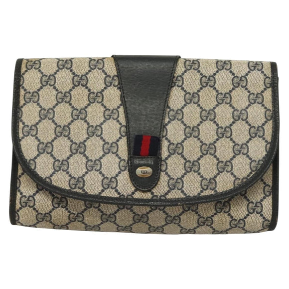 GUCCI GG Supreme Sherry Line Clutch Bag PVC Navy 89 01 030 Auth yk18615