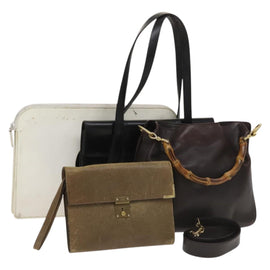 GUCCI Bamboo Bag Nylon Leather 4Set Black White Brown beige Auth yk18628