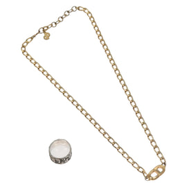 Christian Dior Ring Necklace Metal 2Set Silver Gold Tone Auth yk18632