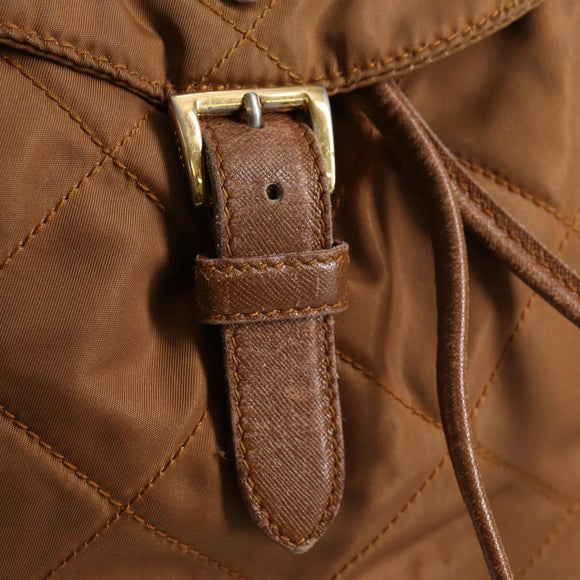 PRADA Backpack Nylon Brown Gold Auth yk18648