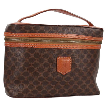 CELINE Macadam Canvas Vanity Pouch PVC Leather Brown Gold Auth yk18672V