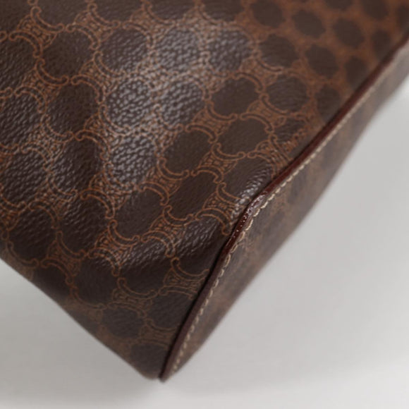 CELINE Macadam Canvas Vanity Pouch PVC Leather Brown Gold Auth yk18672V