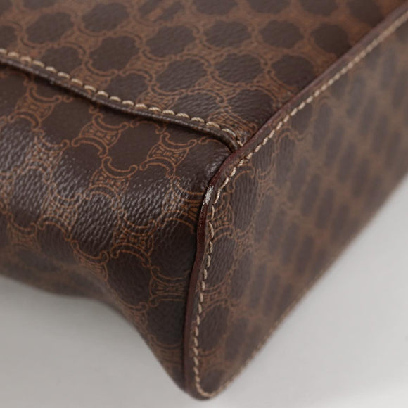 CELINE Macadam Canvas Vanity Pouch PVC Leather Brown Gold Auth yk18672V