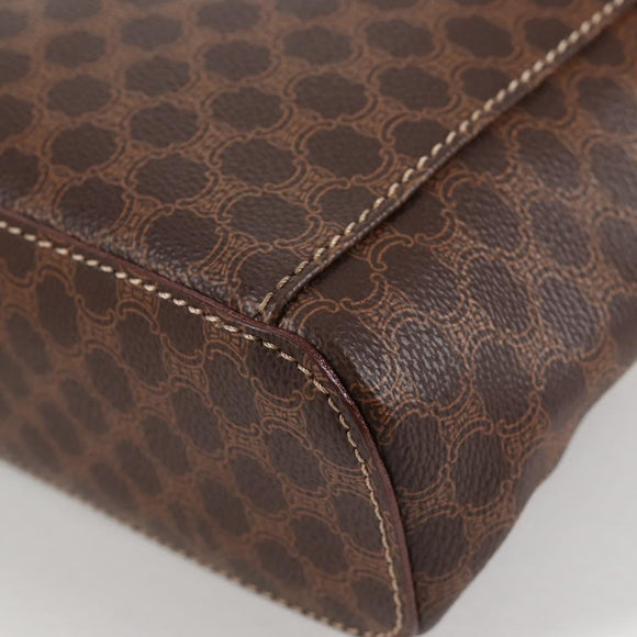 CELINE Macadam Canvas Vanity Pouch PVC Leather Brown Gold Auth yk18672V