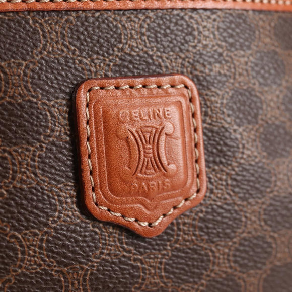 CELINE Macadam Canvas Vanity Pouch PVC Leather Brown Gold Auth yk18672V