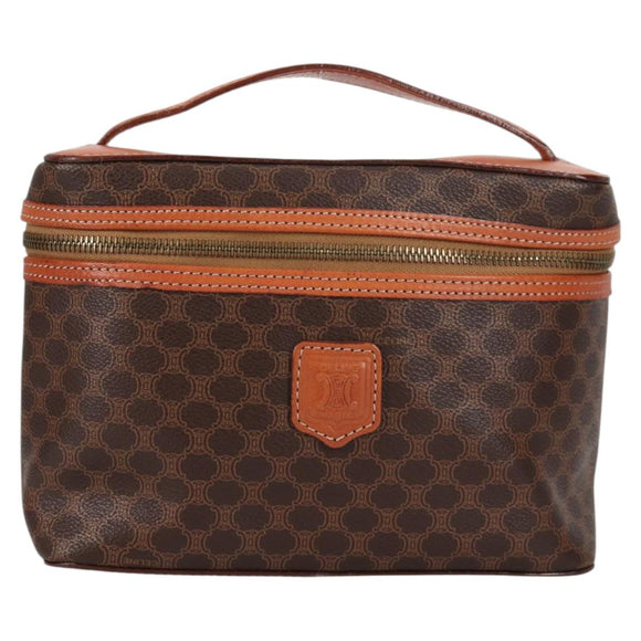 CELINE Macadam Canvas Vanity Pouch PVC Leather Brown Gold Auth yk18672V