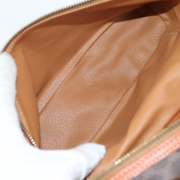 CELINE Macadam Canvas Vanity Pouch PVC Leather Brown Gold Auth yk18672V