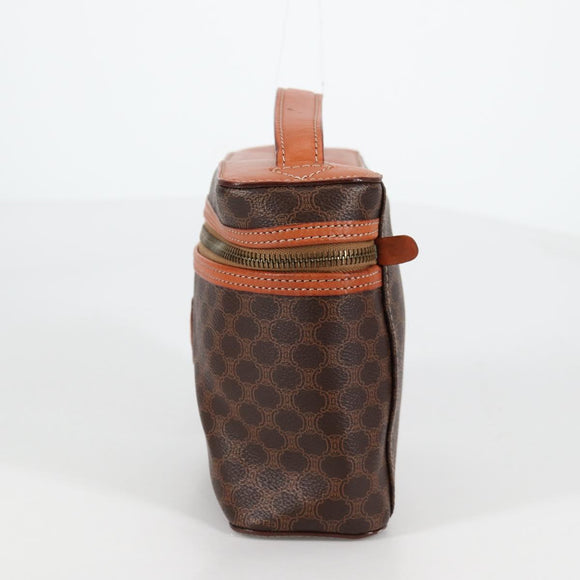 CELINE Macadam Canvas Vanity Pouch PVC Leather Brown Gold Auth yk18672V