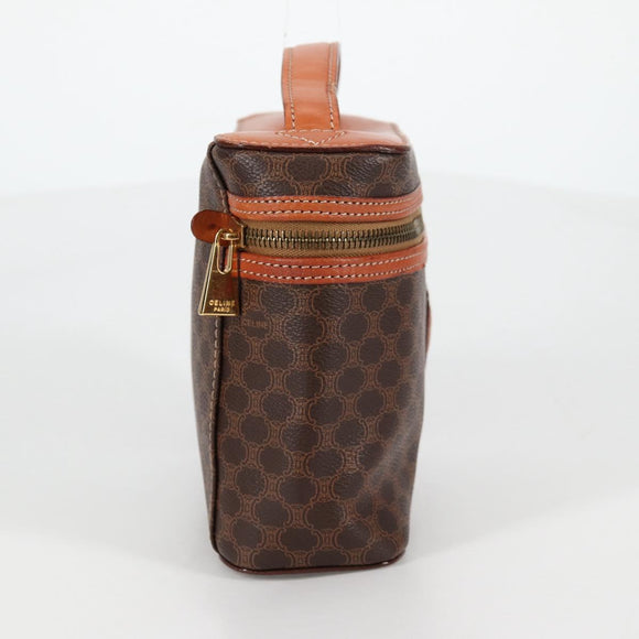 CELINE Macadam Canvas Vanity Pouch PVC Leather Brown Gold Auth yk18672V