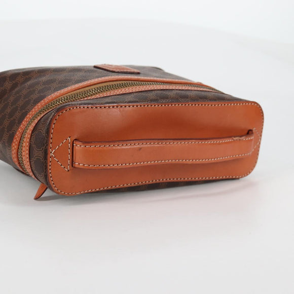 CELINE Macadam Canvas Vanity Pouch PVC Leather Brown Gold Auth yk18672V