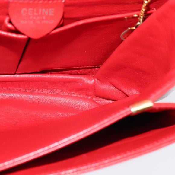 CELINE Shoulder Bag Leather Red Gold Auth yk18689