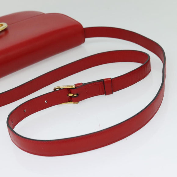 CELINE Shoulder Bag Leather Red Gold Auth yk18689