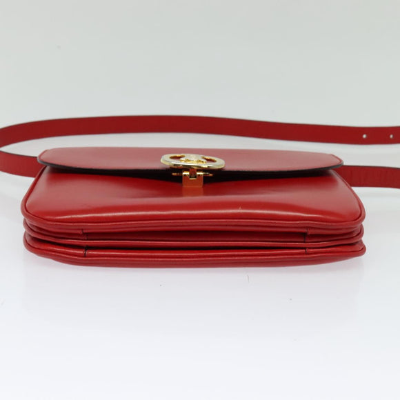 CELINE Shoulder Bag Leather Red Gold Auth yk18689