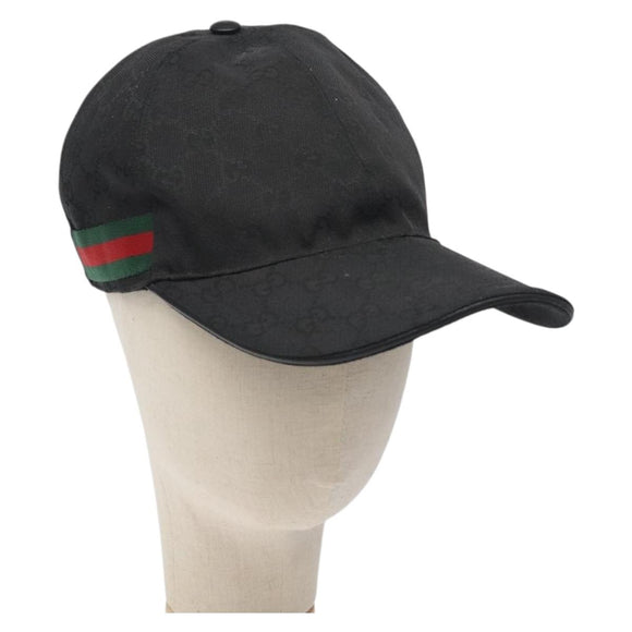 GUCCI GG Canvas Web Sherry Line Cap M Black Red Green 200035 Auth yk18705